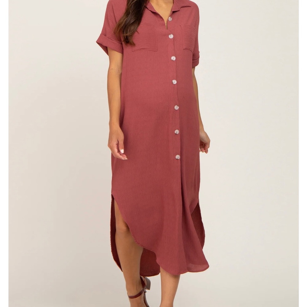 Pinkblush Rust Button Down Hi Low Maternity Maxi Dress